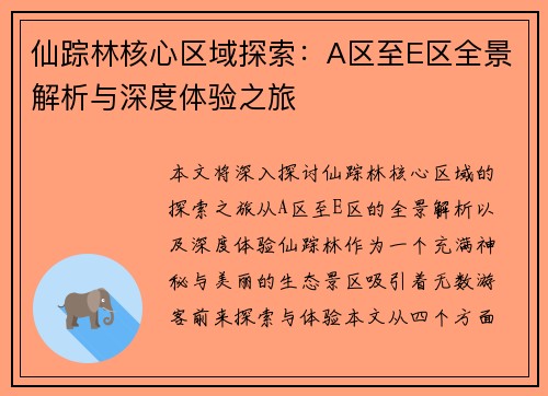 仙踪林核心区域探索：A区至E区全景解析与深度体验之旅